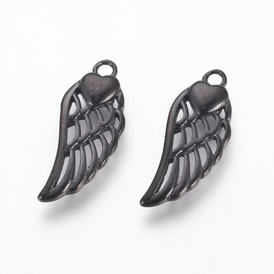 

304 Stainless Steel Pendants Wings with Heart Gunmetal 20x8x25mm Hole 16mm