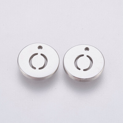 

304 Stainless Steel Charms Flat Round with Letter Stainless Steel Color LetterO 10x1mm Hole 1mm