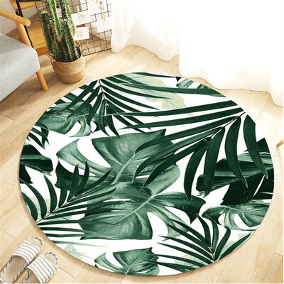 

Toponeto Tropical Plant leaves Pattern Round Flannel Bathroom Kitchen Carpet 80cm
