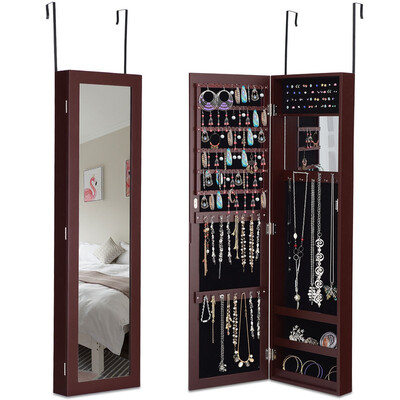 

Wall Door Mounted Mirrored Jewelry Cabinet Storage Organizer-Black