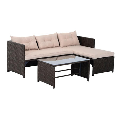 

3 Piece Outdoor Patio Rattan Wicker Chaise Lounge Sofa Set