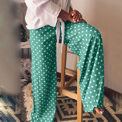 

Womens Casual Point Dot Print Wide Leg Palazzo Lounge Pants