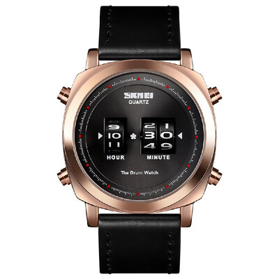 

SKMEI 1519 Man Quartz Watch Creative Rolling Time Display Sport Waterproof 3ATM Leather Watchband Male Wristwatch