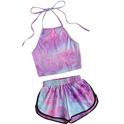 

Roseonmyhand Womens Print 2 Piece Set Halter Crop Top&Shorts Set