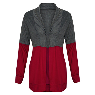 

Collarless Long Sleeve Color Blocking Open Front Women Cardigan