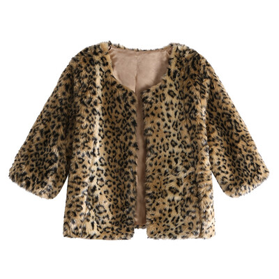 

Toponeto Women Leopard Faux Fur Short Long Sleeve Slim Fit Jacket