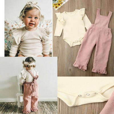 

Newborn Kid Baby Girl Ruffle Top Romper Bodysuit Strap Bib Pant Outfit Clothes