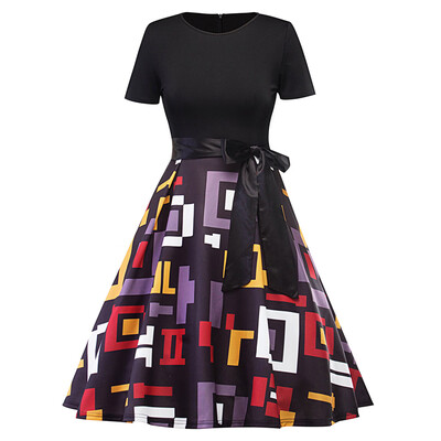

Vintage Geometric Print Fit&Flare Dress