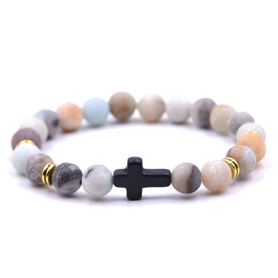 

Vintage Natural Stone 18 Colors Cross Charms Beads Bangles Bracelet