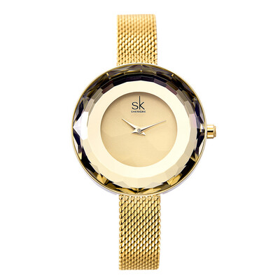 

2019 Fashion Luxury Ladies Watch Prism Fac Gold Steel Mesh Quartz Women Watches Top Brand Shengke Gifts Clock Relogio Feminino