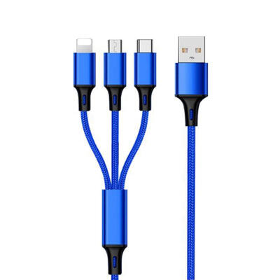 

Lightning Type C Micro USB 3-in-1 Data Cable Nylon Braided 3A Fast Charging Cable 1m For IPhone Samsung Galaxy LG HTC -1m