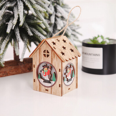 

Gobestart Christmas Decoration Luminous Wooden House Christmas Tree Ornaments DIY Gift