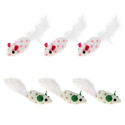 

6pcs Pet Cat Mini False Mouse Plush Feathers Toys for Kitten Teasing Toy