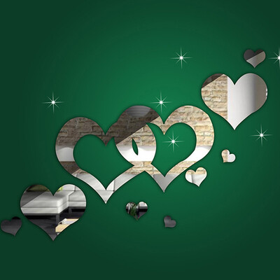 

〖Follure〗1PC Lovely Silver Mirror Hearts Decoration Home Room Art 3D DIY Wall Stickers