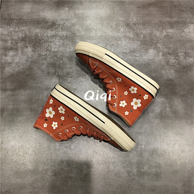 

2019 new hightop canvas shoes women wi small dirty orange board shoes female Korean version ins shoe woman