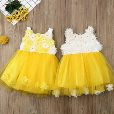 

US Toddler Baby Girl Floral Wedding Tulle Petals Dress Tutu Sunflower Outfits