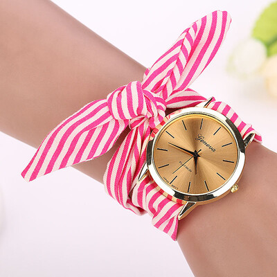 

Hot Selling Women Fashion Stripe Cloth Wrist watch Bracelet Analog Quartz Luxury Wristwatch Ladies Bangles Zegarki Damskie