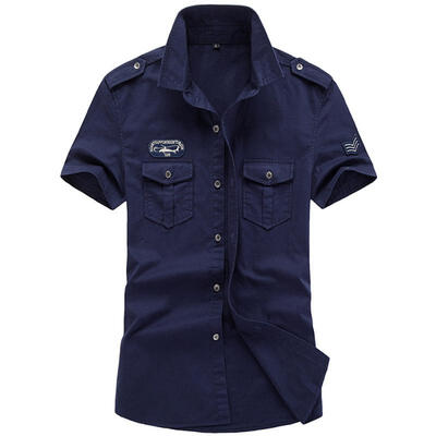 

Slim Fit Cotton Shirts Casual Short Sleeve Shirt Summer Military Style Tops For Youth Men