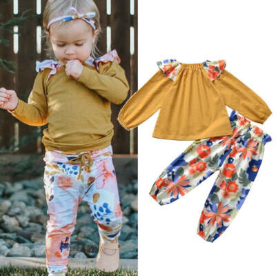 

US 2PCS Kids Baby Girl Warm Clothes Fly-Sleeve Tops Flower Leggings Pants Outfit