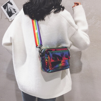 

2019 popular bag female fashion wild net red broadband small square bag Korean version of the texture laser shoulder shoulder bag tide