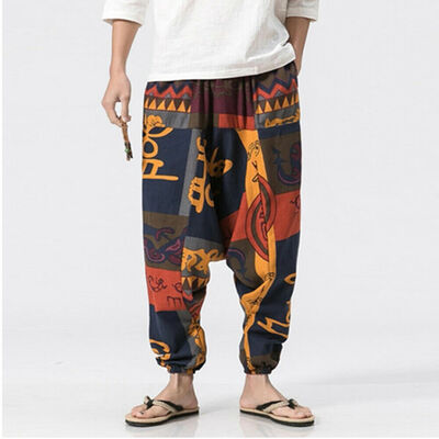 Indian Mens Cotton Maroon Harem Pants Trousers Beach Unisex Yoga Genie Pants