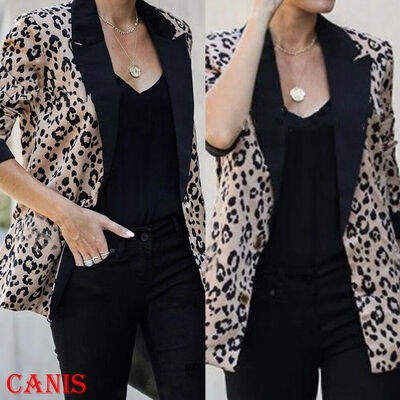 

Women Leopard Print Lapel Blazer Coat Jacket Long Sleeve Ladies Slim Fit Outwear