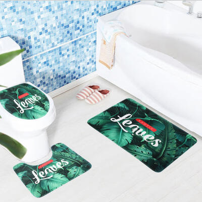 

Greensen 3pcsSet Leaf Shower Curtain Rug Lid Toilet Cover Mat Non-Slip Bath Mat Toilet Mat
