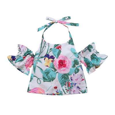 

Cute Infant Kids Baby Girls Fashion Off-shoulder T-shirt Crop Tops Floral Clothes
