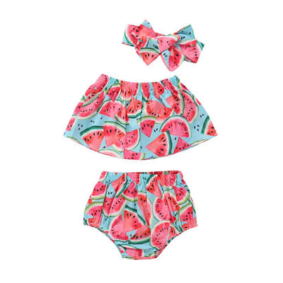 

3pcs Newborn Baby Swimsuit Print One-Shoulder Top Swimwear Headwear Set