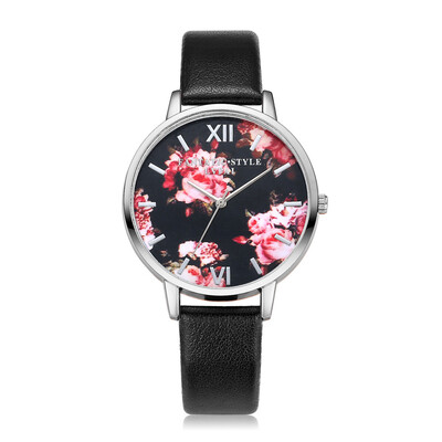

High Quality Womens Watches Delicate Red Rose Disc Ladies Quartz Wristwatc Leather Strap Clock Dress Gift Zegarki Damskie
