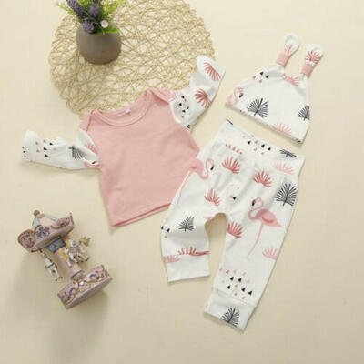 

US 3Pcs Newborn Baby Girl Flower Flamingo Tops Long Pants Outfits Clothes 0-24M