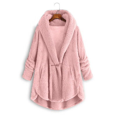 

Toponeto Women Plus Size Button Plush Tops Hooded Loose Cardigan Wool Coat Winter Jacket