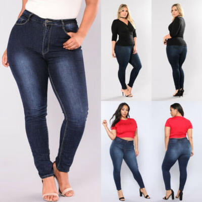 

Womens Plus Size Stretch Denim Skinny Jeans Pencil Pants High Waist Trousers A
