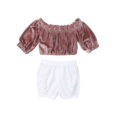 

Cute Toddler Kids Baby Girls Off Shoulder TopsShort Pants Outfits Clothes Set
