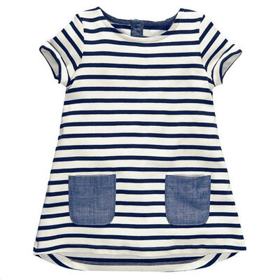 

Girls Summer Dresses 1-6Y Kids Baby Casual Short Sleeve Pocket Striped O-neck Dress