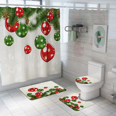 

Siaonvr Santa Christmas Print Toilet Bathroom Mat And Shower Curtain Four-Piece Set
