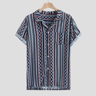 

Toponeto Mens Colorful Stripe Summer Short Sleeve Loose Buttons Casual Shirt Blouse