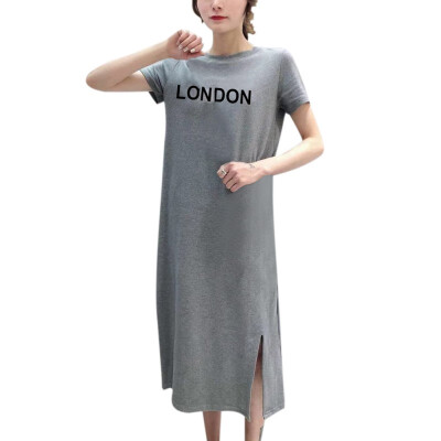 

Women Round Collar Short Sleeve Cartoon Print Long T-shirt Loose Mid-length Casual Dress