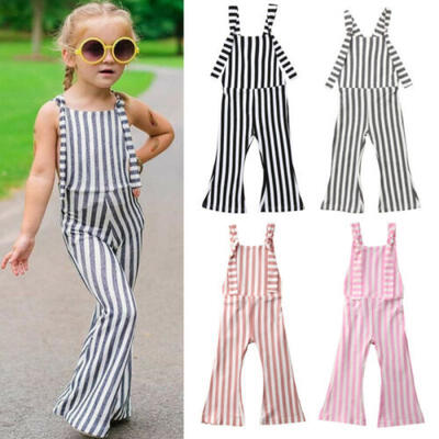 

US Stock Toddler Kids Baby Girl Stripe Brace Pants Overalls Jumper Romper Outfit