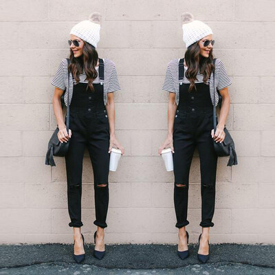 

〖Follure〗Women Loose Denim Bib Hole Pants Overalls Jeans Demin Trousers Jumpsuit