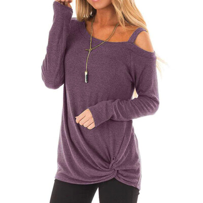 

Nomeni Womens Casual Soft Long Sleeves O Neck Knot Side Twist Blouse Top T-Shirt