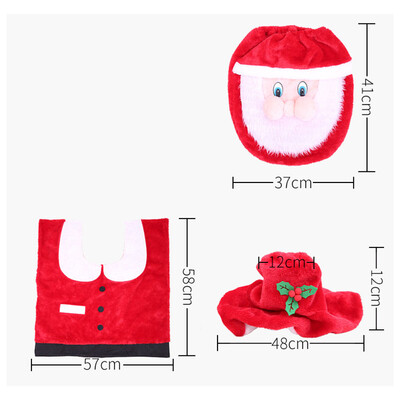 

New 3Pcs Christmas Decoration Santa Claus Toilet Seat Cover Rug Bathroom Set