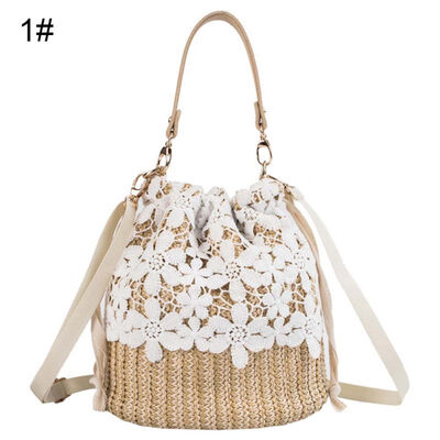 

Fashion Women Lace Drawstring Straw Tote Pouch Crossbody Shoulder Bucket Bag