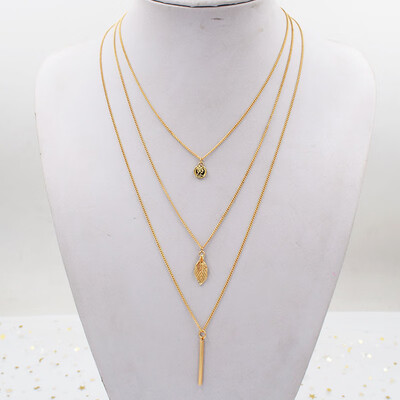 

Hot Fashion Gold Color Multilayer Shell Queen Coin leaf Bar Necklaces Beads Choker Feather Pendants Necklaces For Women Bijoux