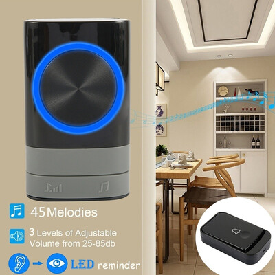

UK Plug Wireless Door Bell Doorbell Waterproof Wall Plug In Loud Chime LED Flash 12