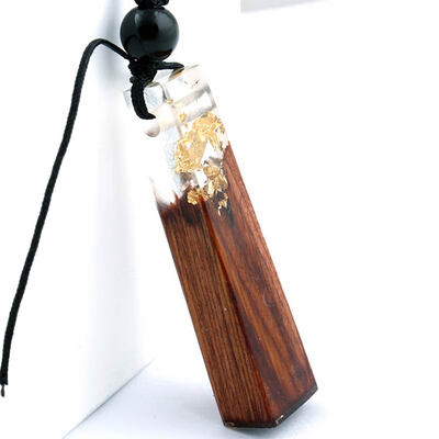 

Hot Natural wood resin Pendant Necklace for Women Men long chain woven rope chain Necklace statement Jewelry Gift