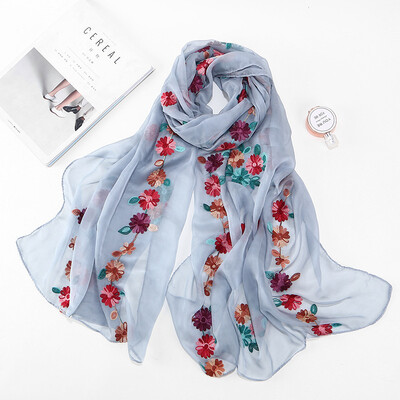 

Embroidered silk scarf spring summer wild long small flower embroidery silk shawl scarf wholesale