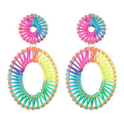 

Korean Summer Geometric Hollow Circle Square Drop Earrings for Women Big Round Handmade Bohemian Party Beach Jewelry