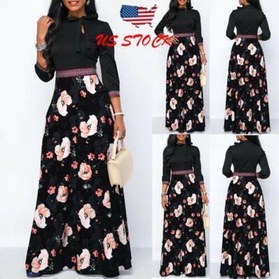 

Women Long Sleeve Floral Boho Long Maxi Dress Ladies Casual Dress Size  M L XL