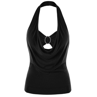 

Roseonmyhand Women Vest Fashion Plus Size Solid Sleeveless Embellished Halter Neck Tank Top